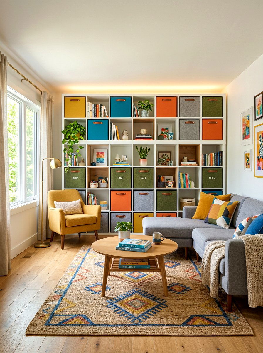 Cube storage organizer - 30 family friendly living room storage ideas