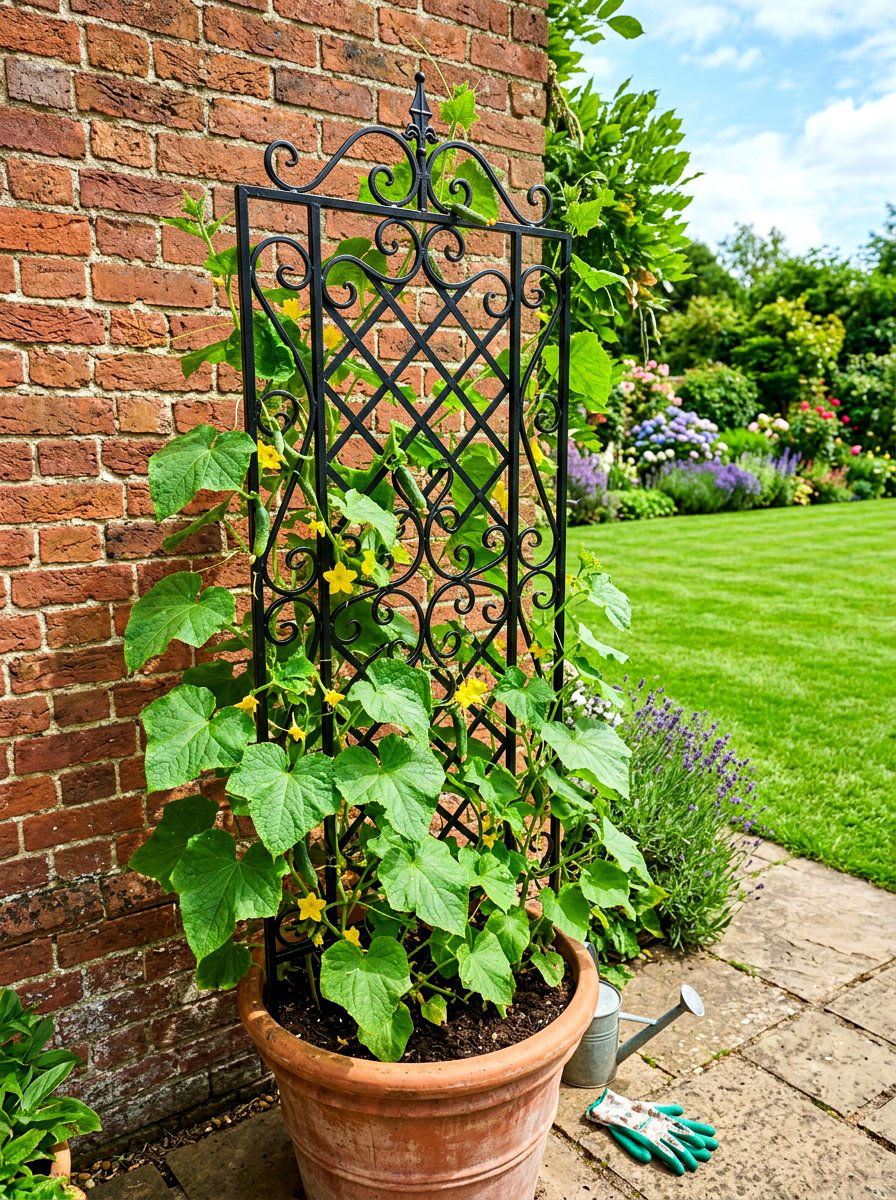 Cucumber Trellis Pot - 30 vegetable container garden ideas