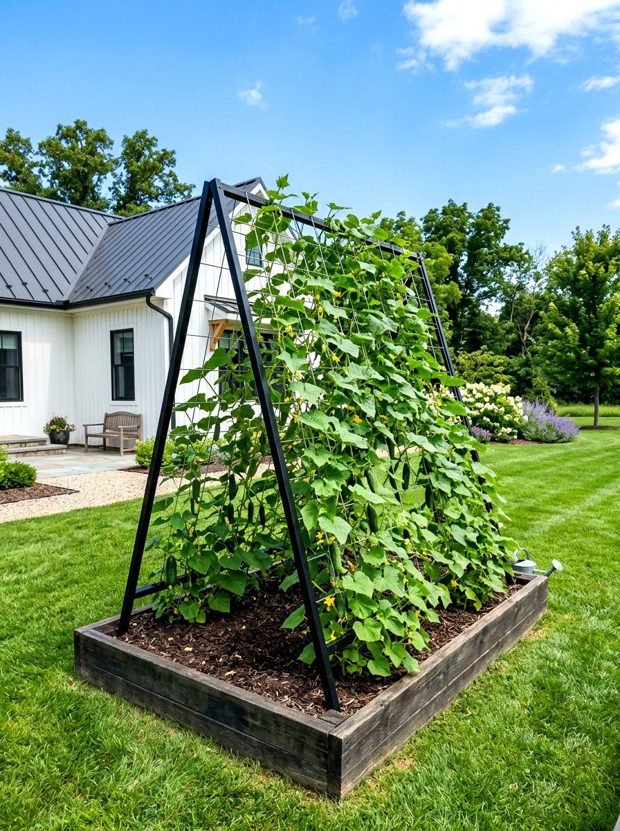 Cucumber trellis bed - 30 salad garden ideas