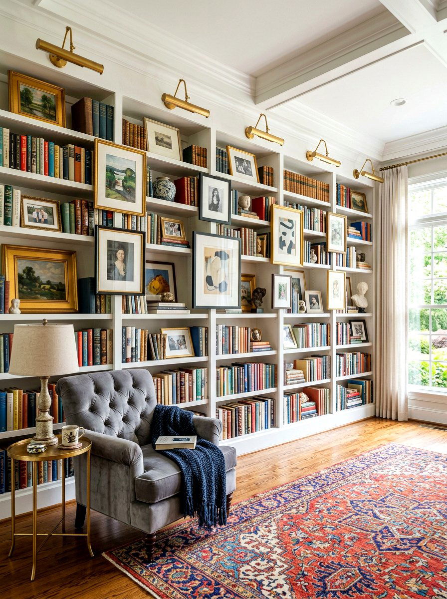 Curated Gallery Wall Library - 30 reading salon living room ideas