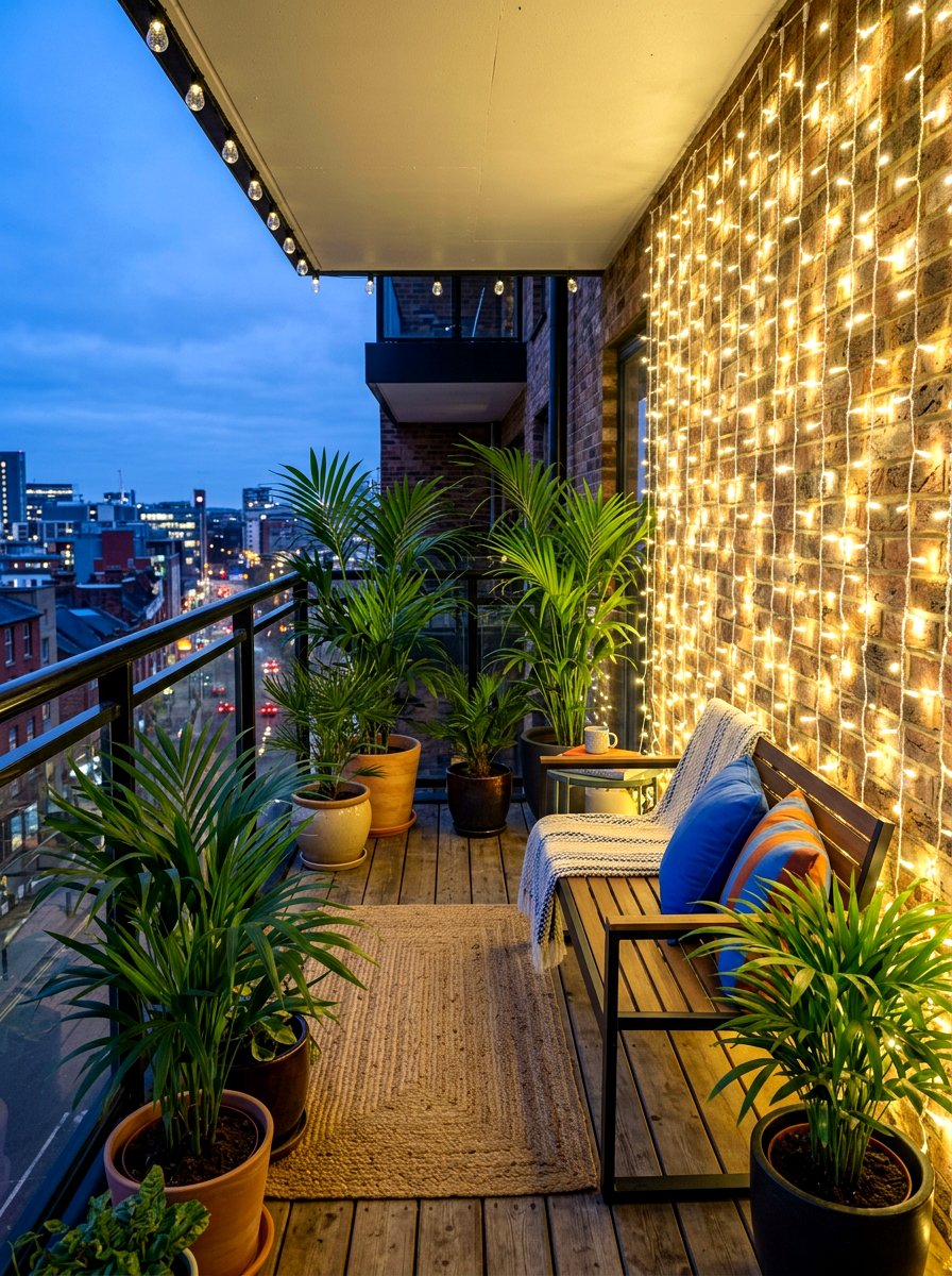 Curtain String Lights - 30 apartment patio lighting ideas