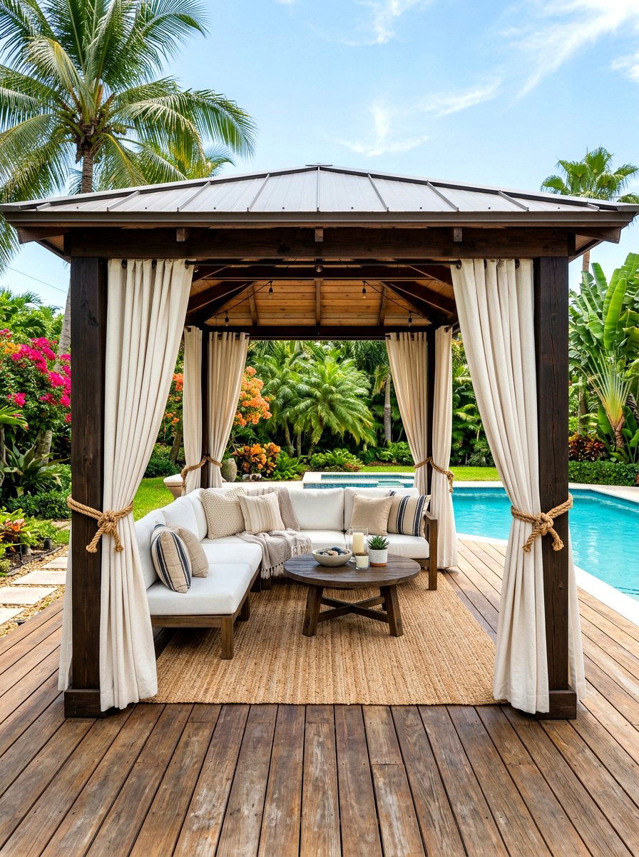 Curtained Backyard Pavilion - 30 backyard pavilion lounge ideas