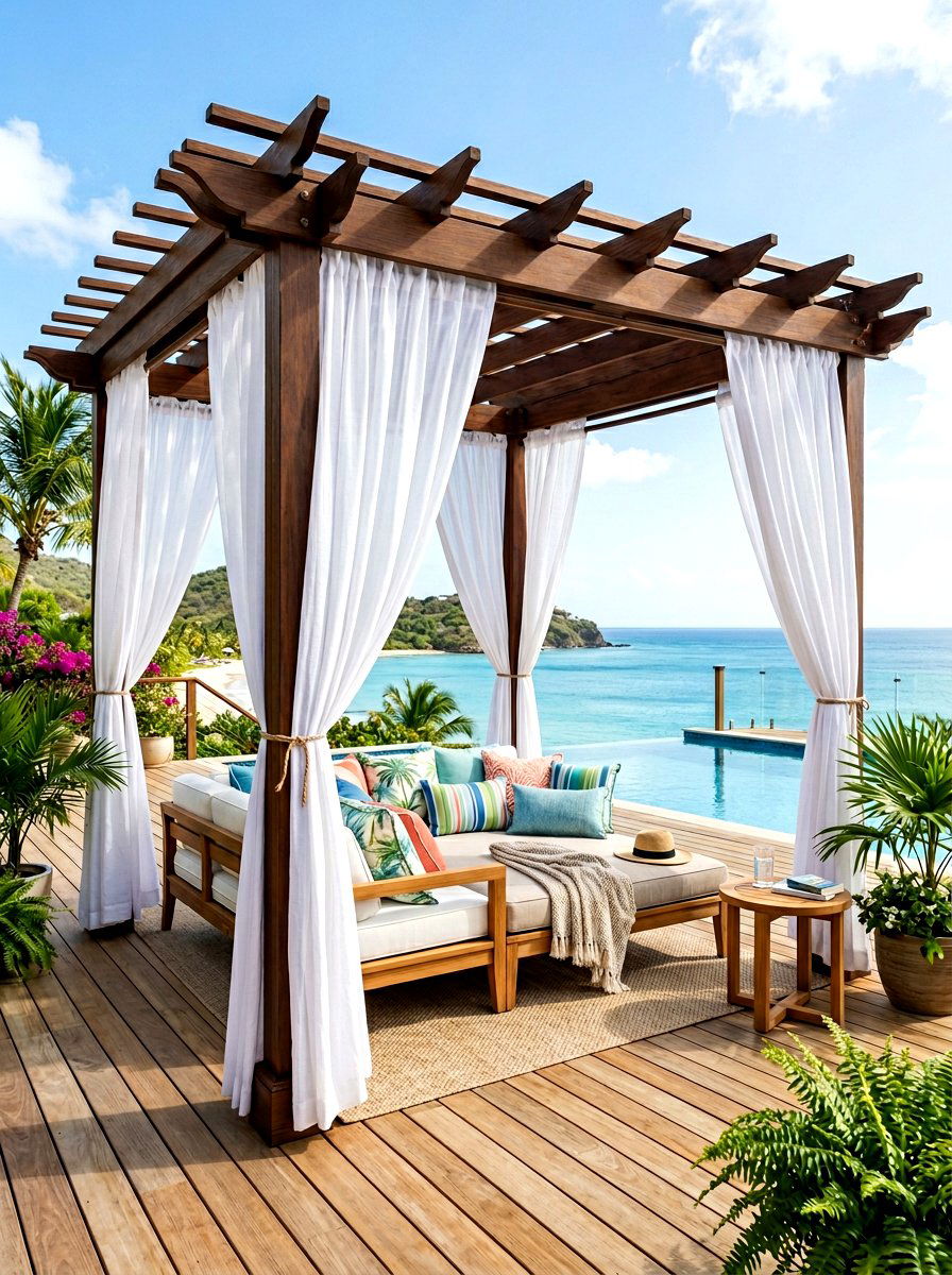 Curtained Deck Pergola - 30 deck pergola ideas