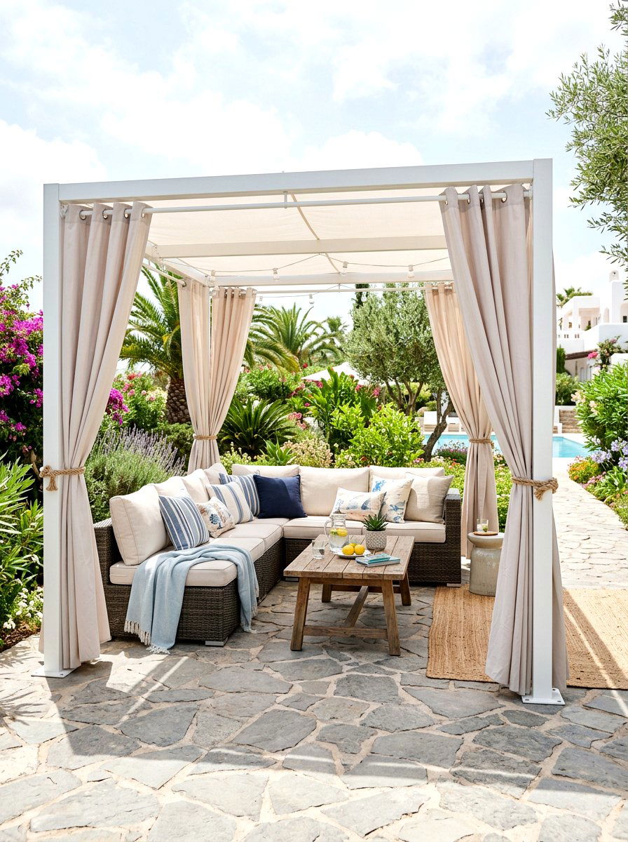 Curtained Outdoor Pergola - 30 garden pergola ideas