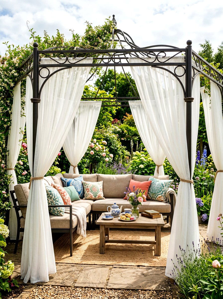 Curtained Outdoor Tea Room - 30 garden tea gazebo ideas