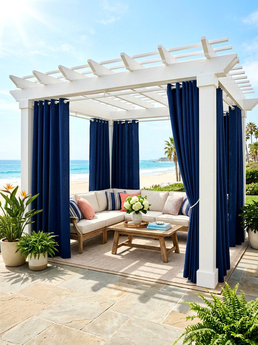 Curtained Privacy Pergola - 30 outdoor pergola ideas