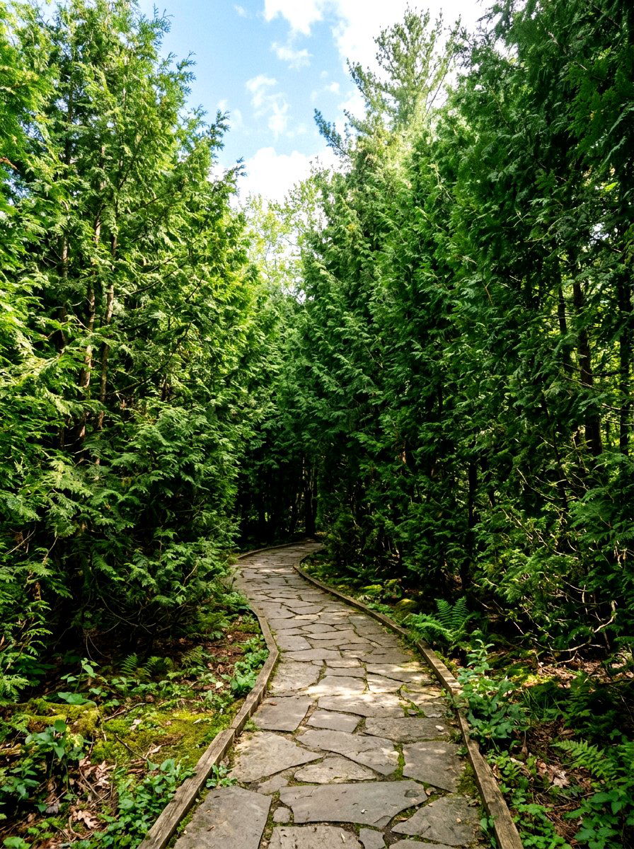 Curved Arborvitae Path - 30 arborvitae privacy ideas