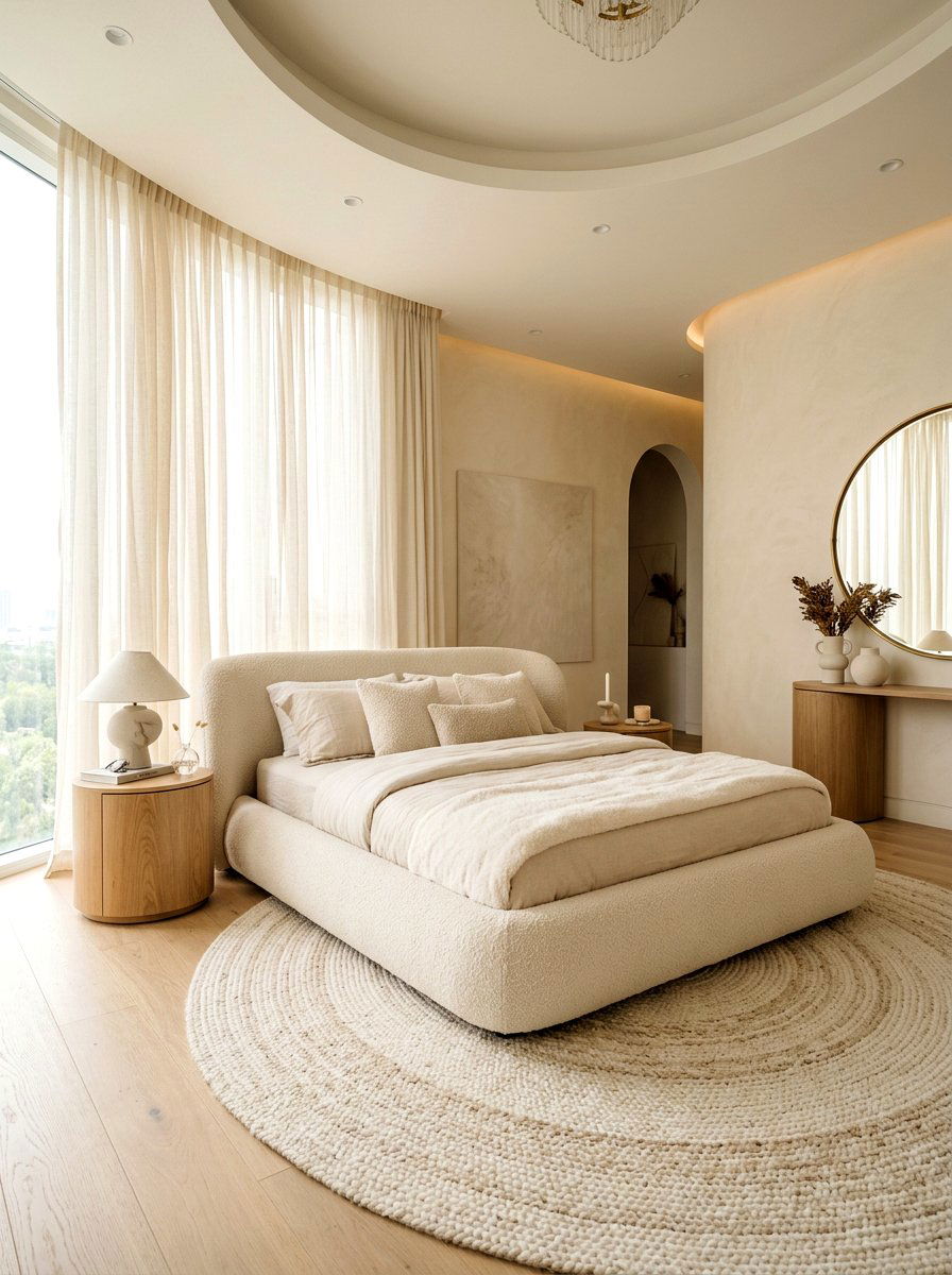 Curved Boucle Bed - 30 boucle bedroom ideas