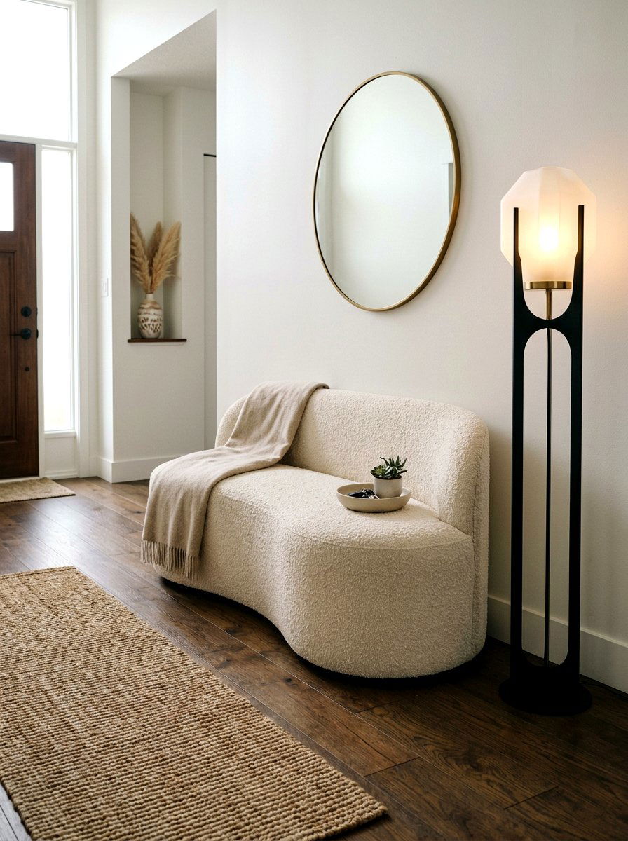 Curved Boucle Entryway Bench - 30 entryway bench ideas