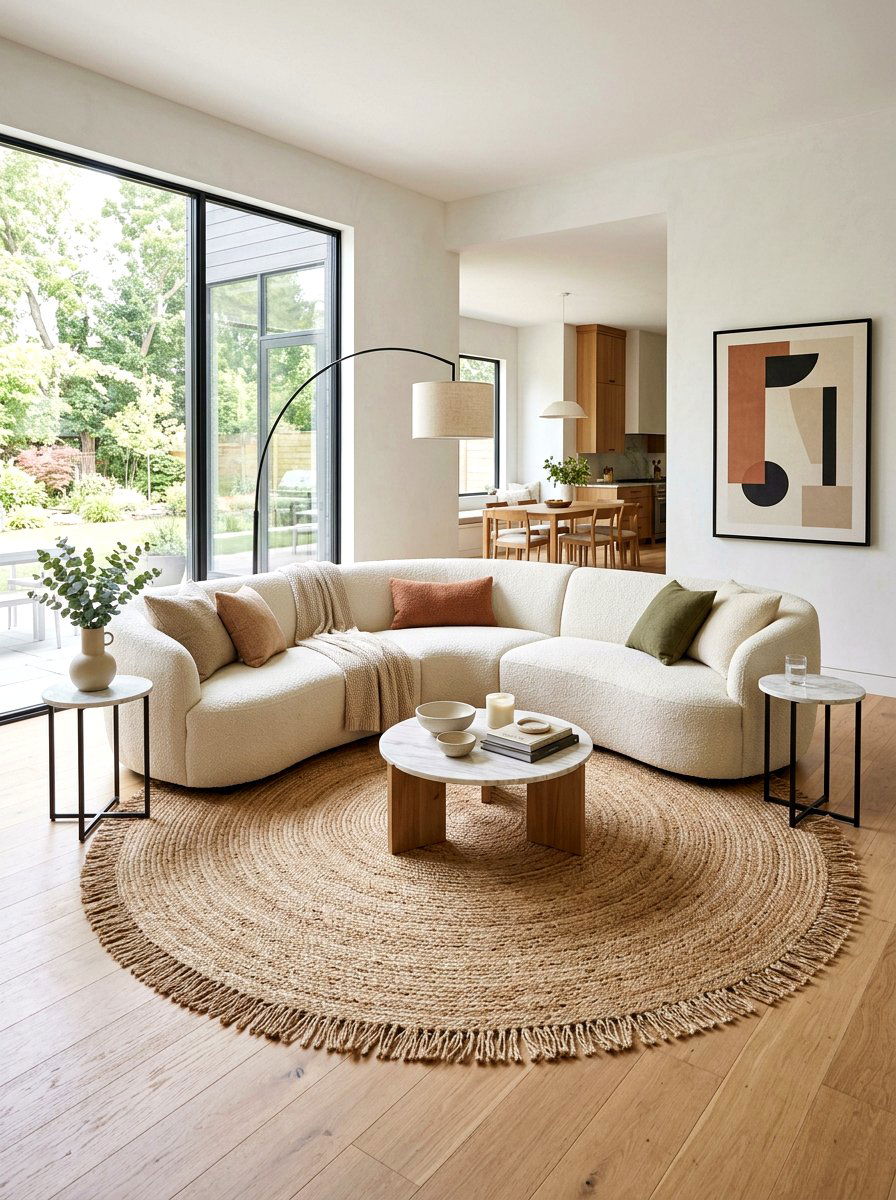 Curved Boucle Sectional - 30 boucle living room ideas