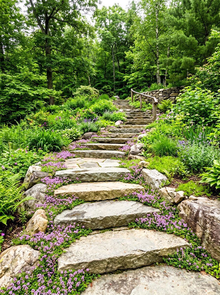 Curved Boulder Garden Steps - 30 slope garden ideas