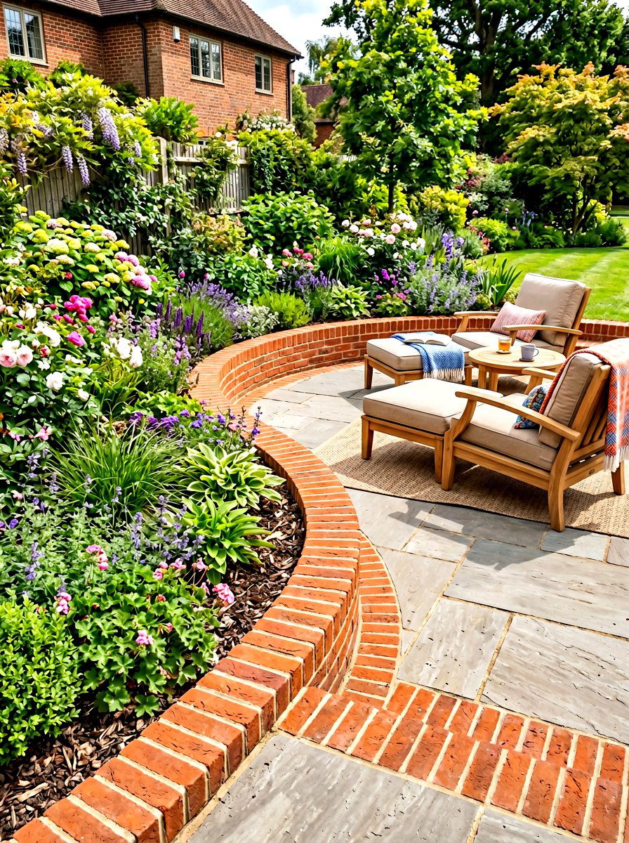 Curved Brick Borders - 30 brick patio ideas