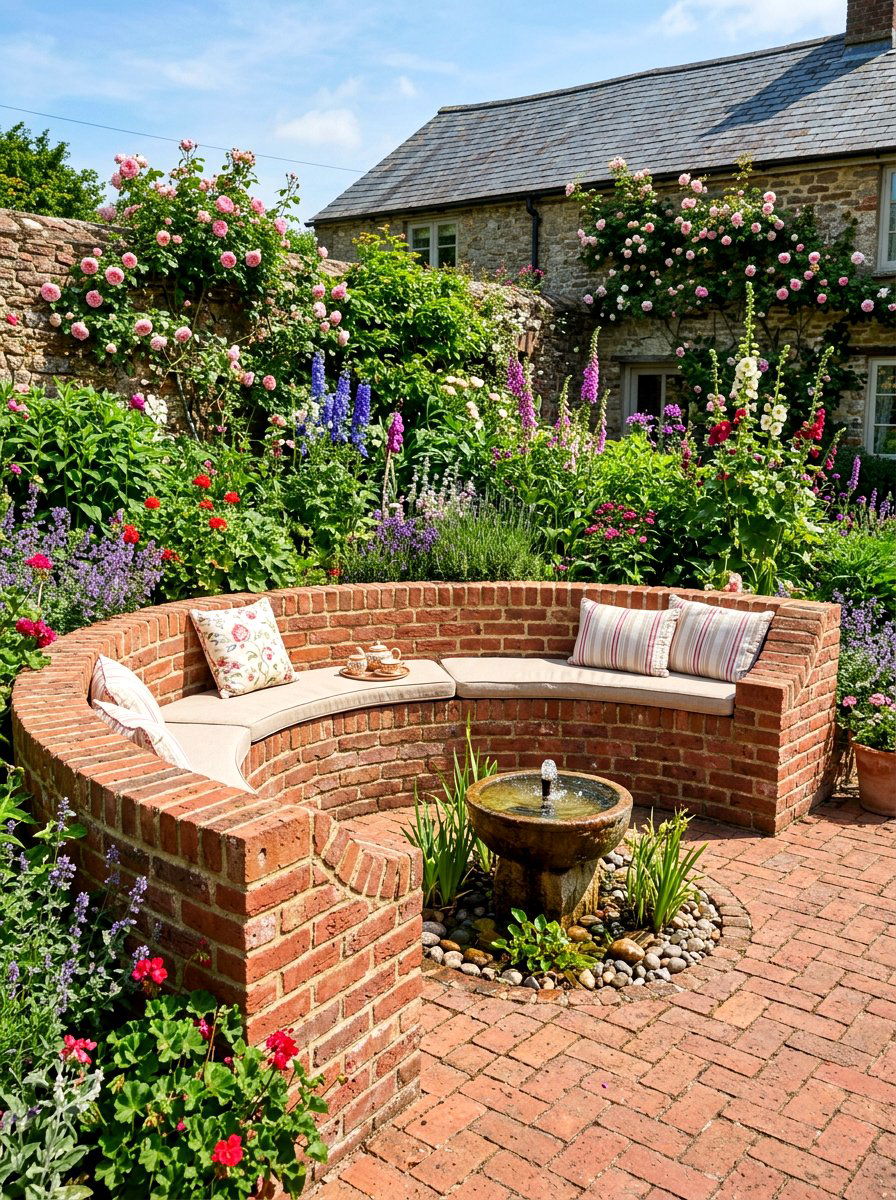 Curved Brick Patio Bench - 30 built in patio bench ideas