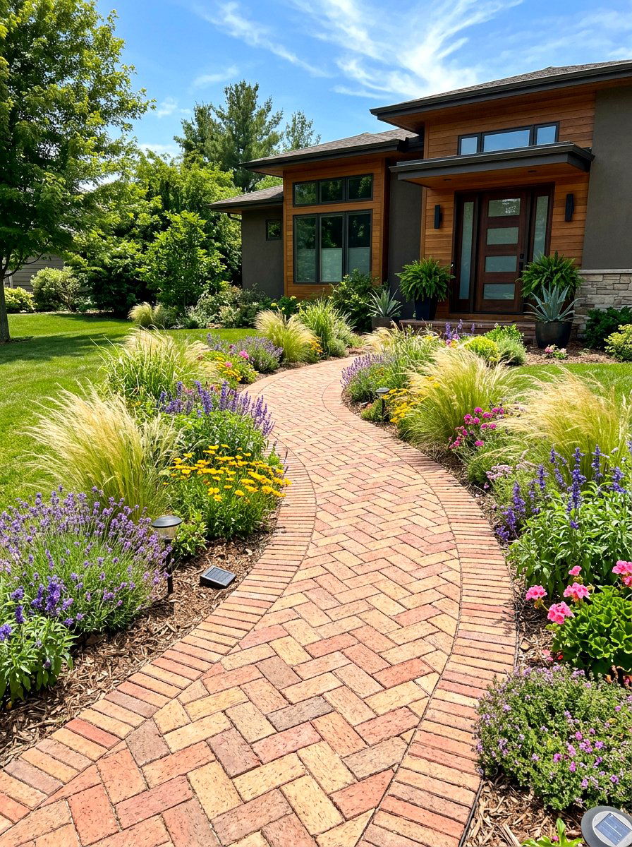 Curved Brick Walkway Edge - 30 brick border front yard ideas