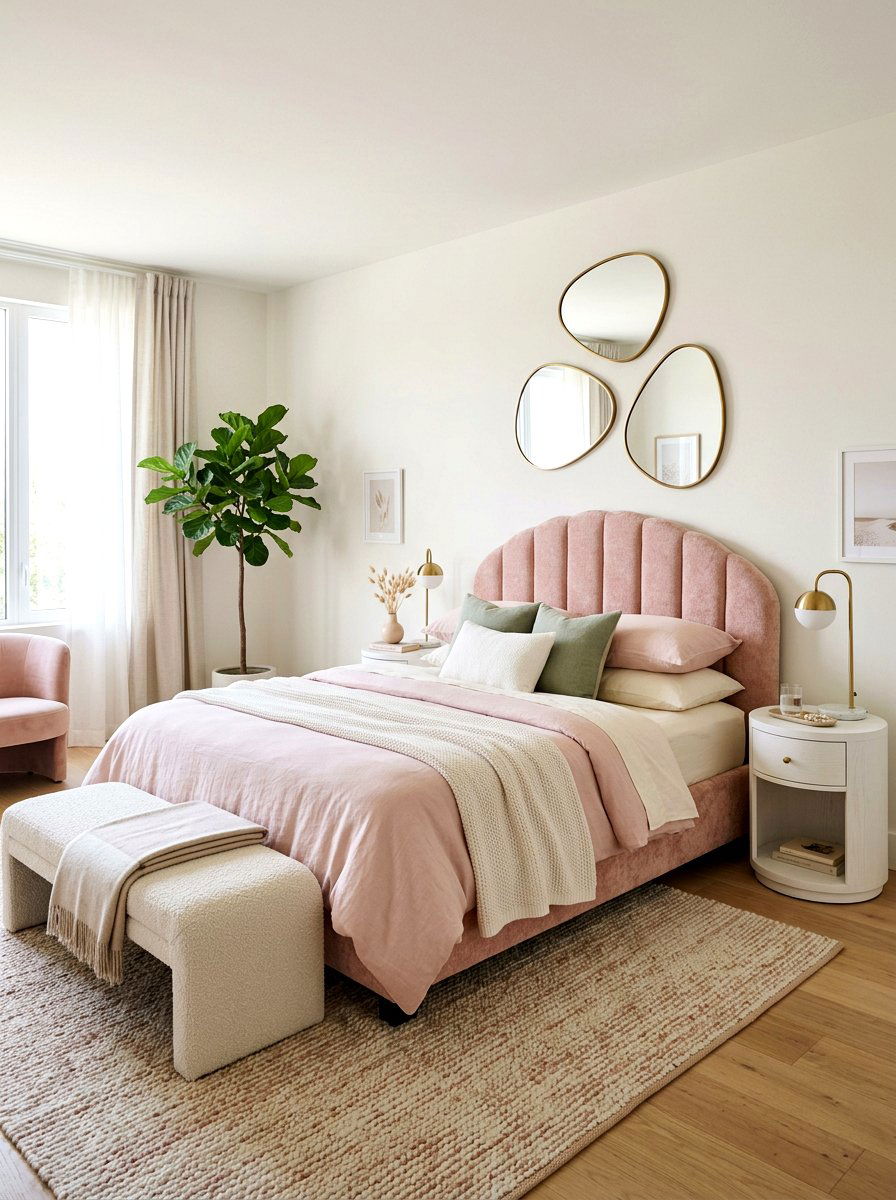 Curved Channel Tufted Headboard - 30 channel tufted bed ideas