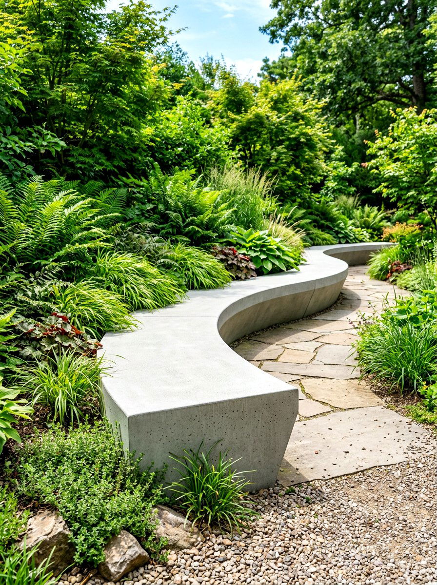 Curved Concrete Bench - 30 sculptural outdoor furniture ideas