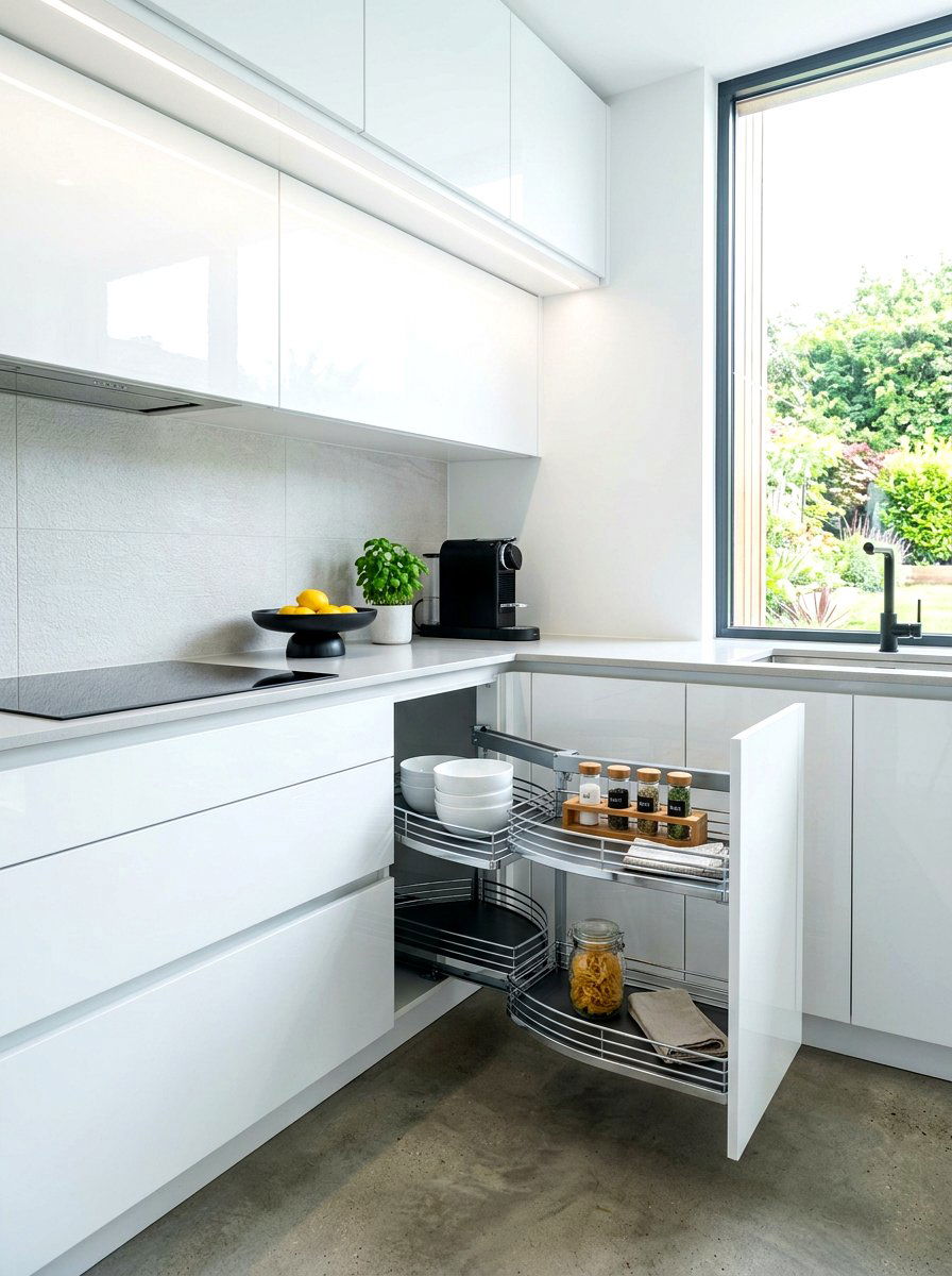 Curved Corner Pull Out - 30 blind corner cabinet ideas