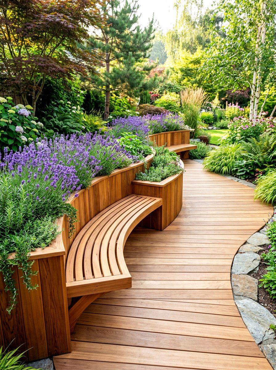 Curved Deck Planter Bench - 30 deck planter bench ideas