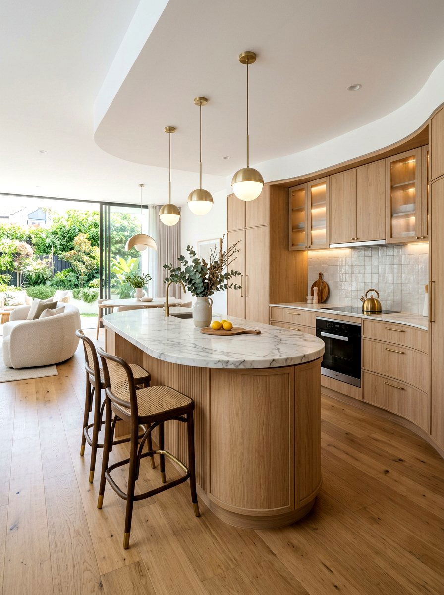 Curved Edge Island Kitchen - 30 California casual kitchen ideas