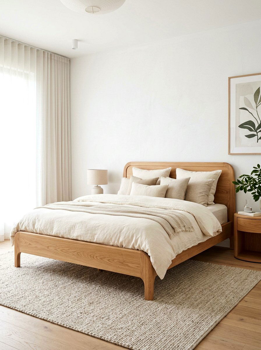 Curved Edge Wood Bed - 30 low stimulation bedroom decor ideas