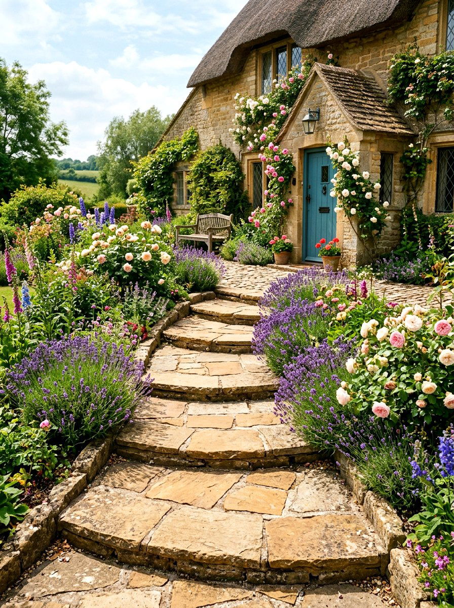 Curved Flagstone Steps - 30 stone front steps ideas