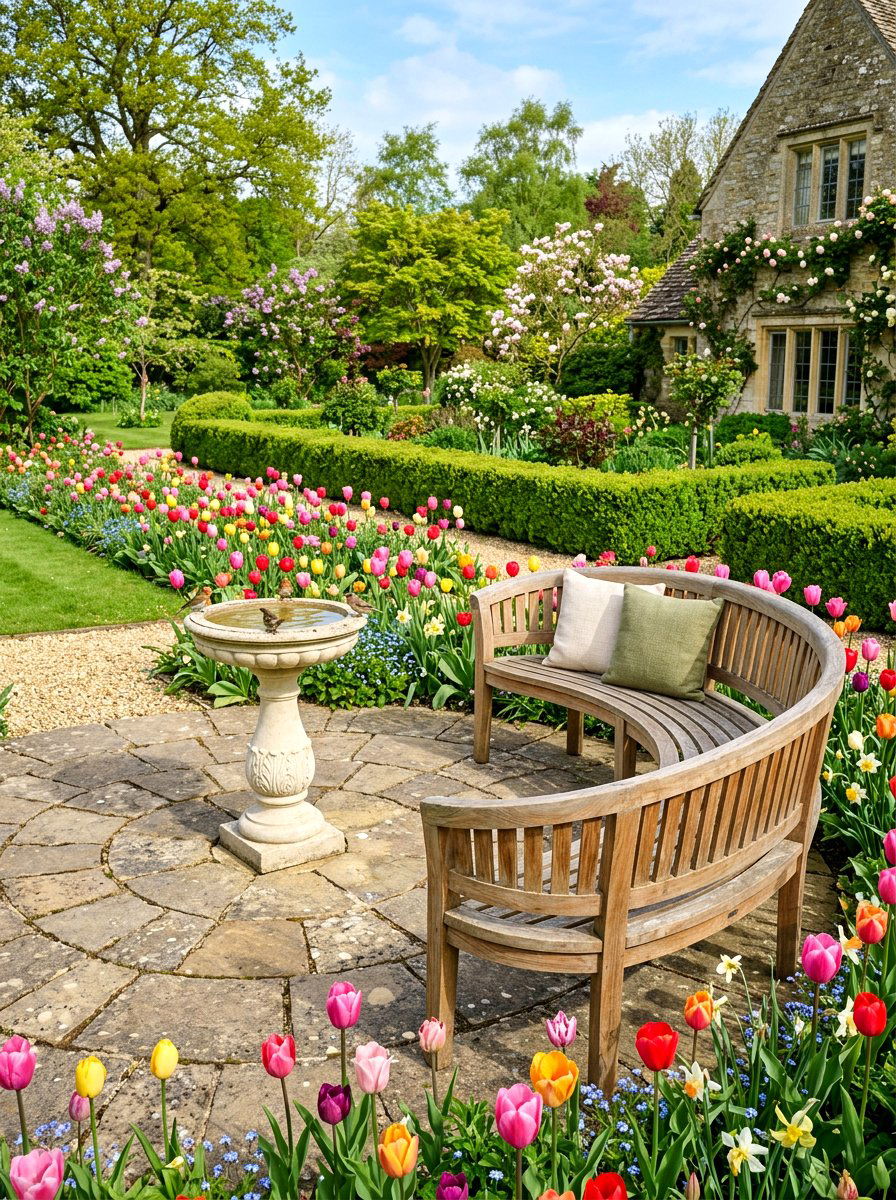 Curved Garden Bench - 30 built in bench backyard ideas