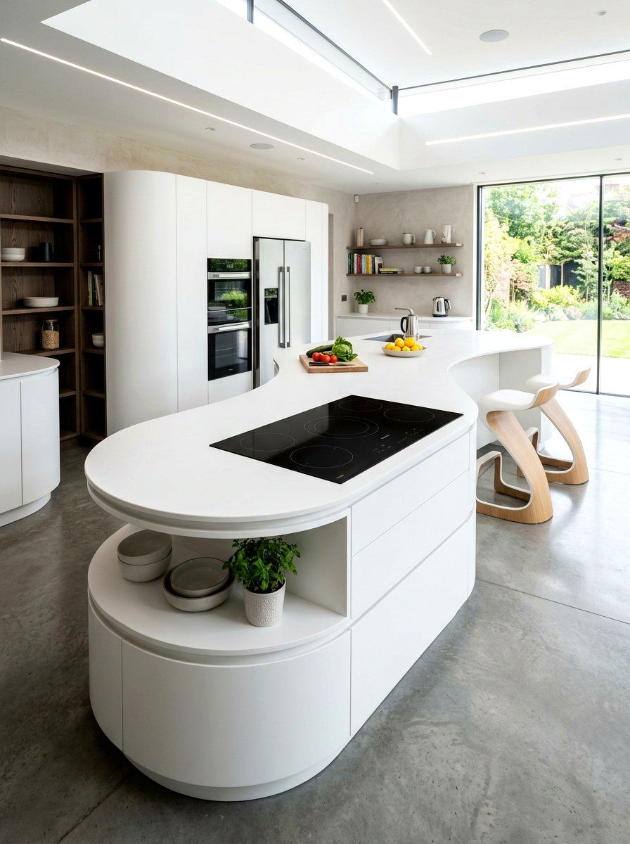 Curved Island With Induction Range - 30 kitchen island with cooktop ideas