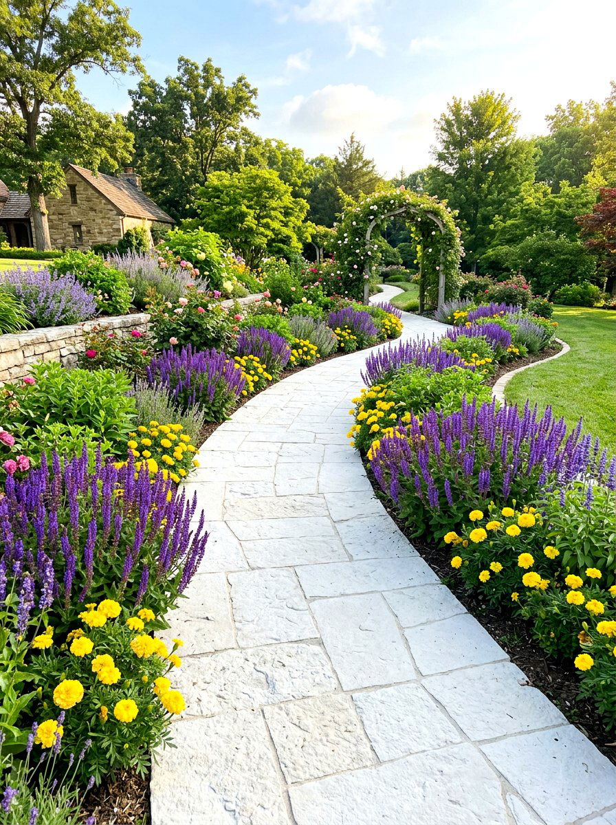 Curved Limestone Walkway - 30 backyard walkway ideas