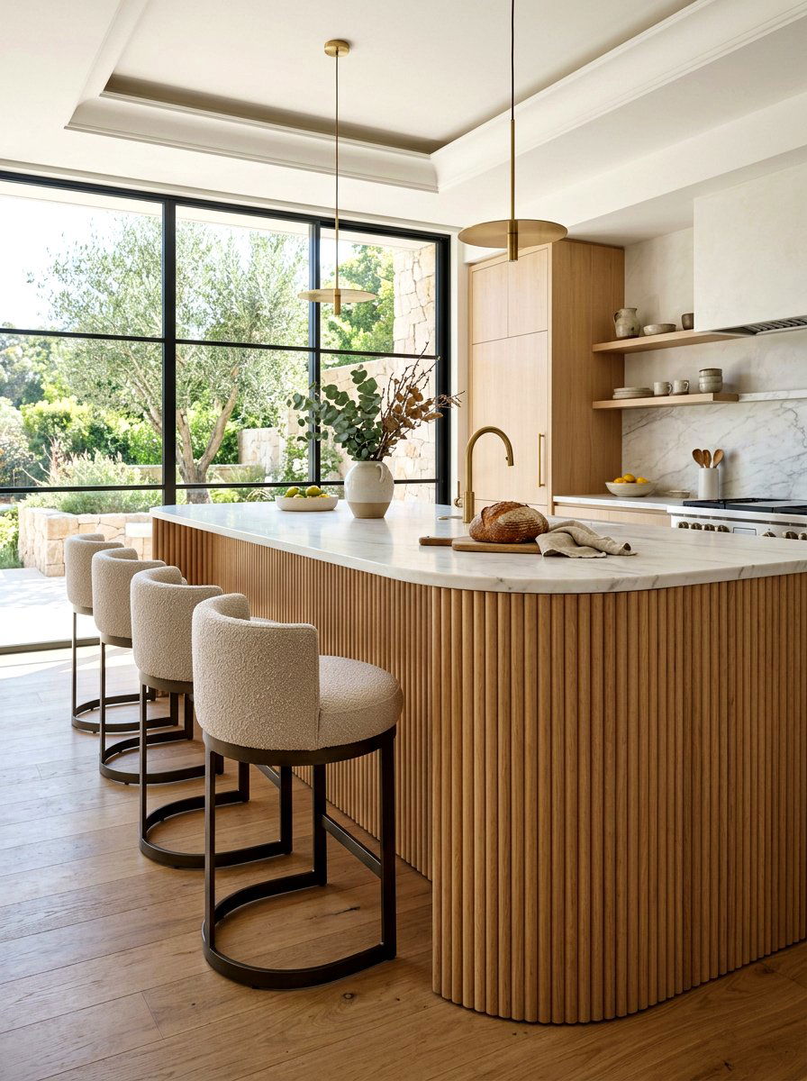 Curved Reeded Kitchen Island Design - 30 reeded kitchen island ideas
