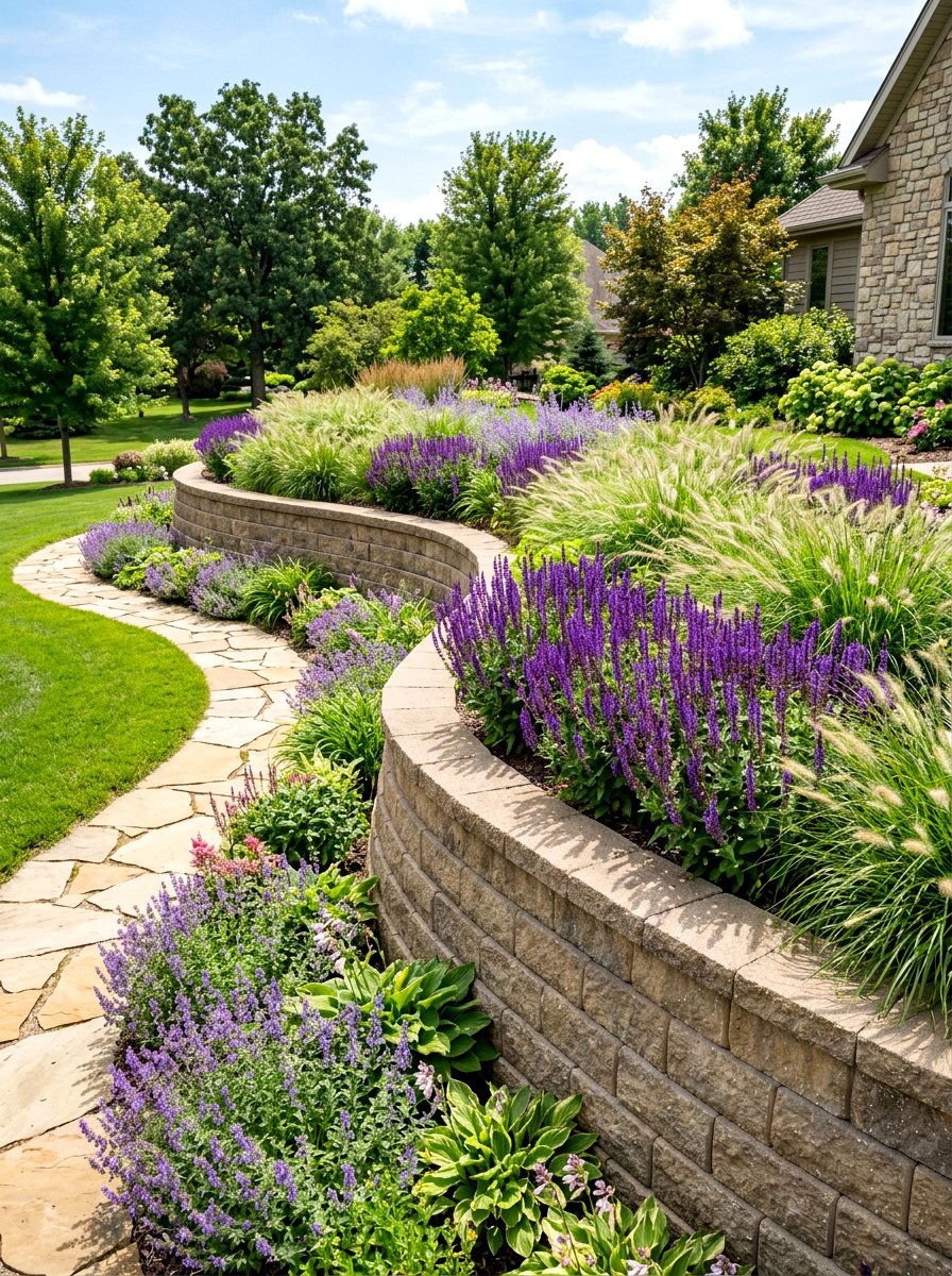 Curved Retaining Wall Garden - 30 retaining wall flower bed ideas
