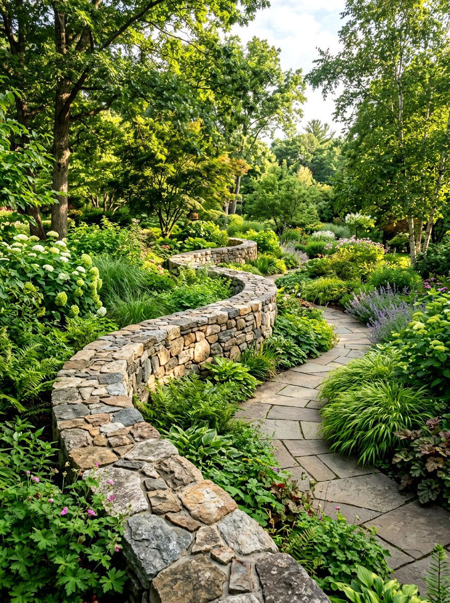 Curved Rock Wall - 30 garden retaining wall ideas