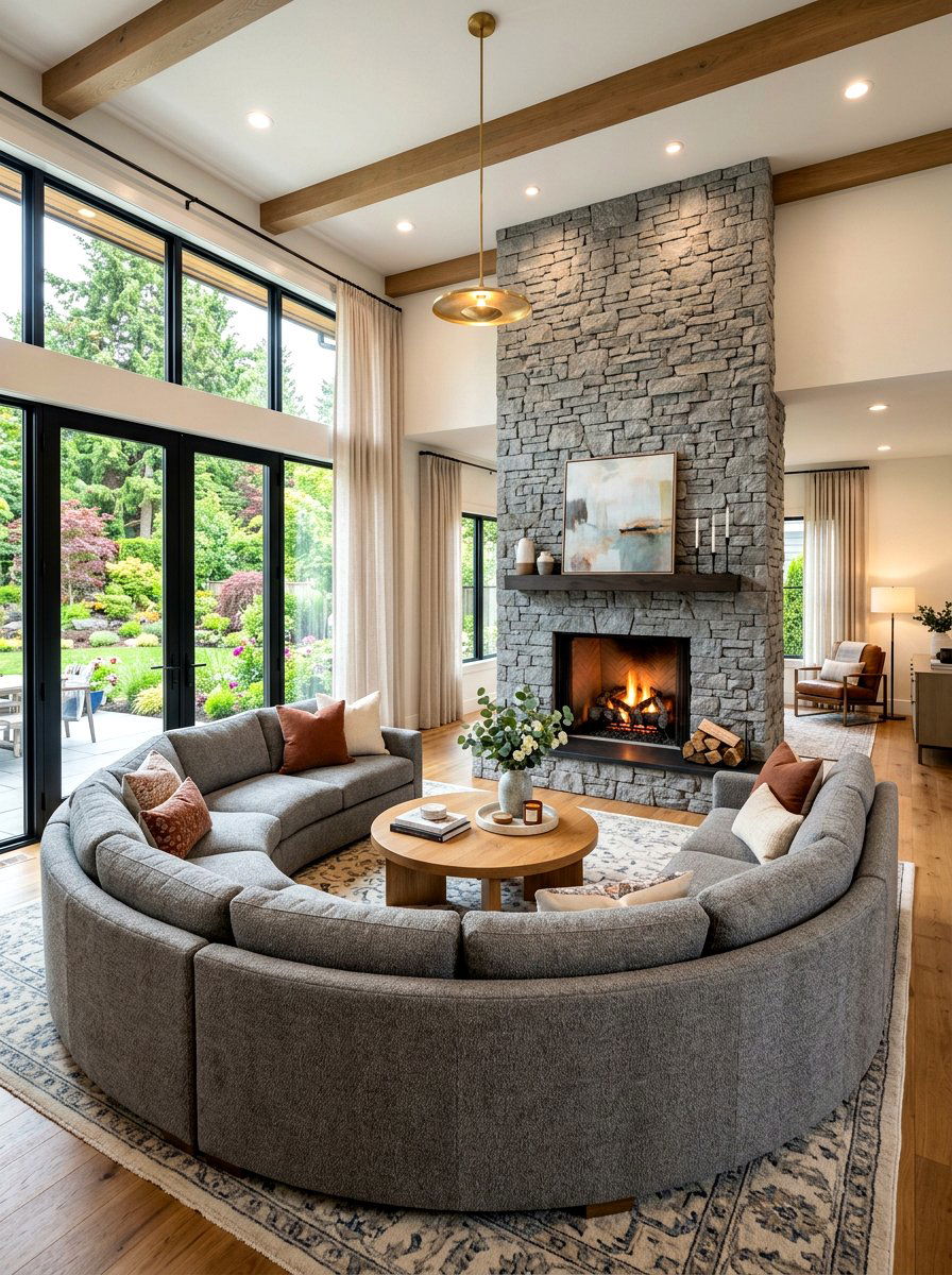 Curved Sectional Facing Fireplace Living Room - 30 curved sectional living room ideas