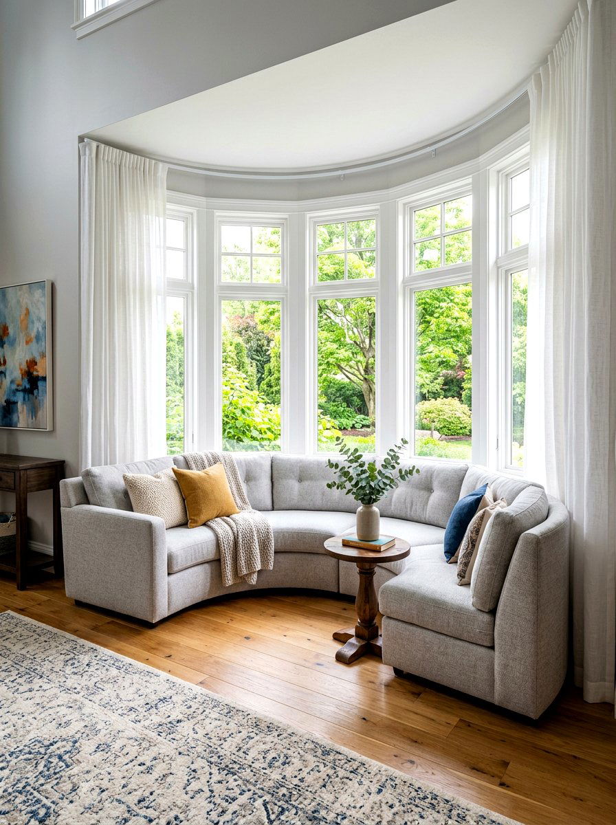 Curved Sectional In Window Bay Living Room - 30 curved sectional living room ideas
