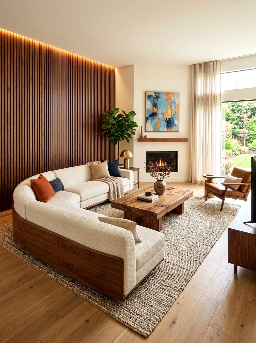 Curved Sectional With Wooden Accents Living Room - 30 curved sectional living room ideas
