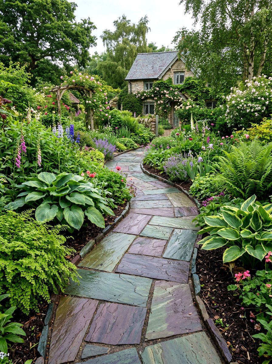 Curved Slate Path - 30 front walkway ideas