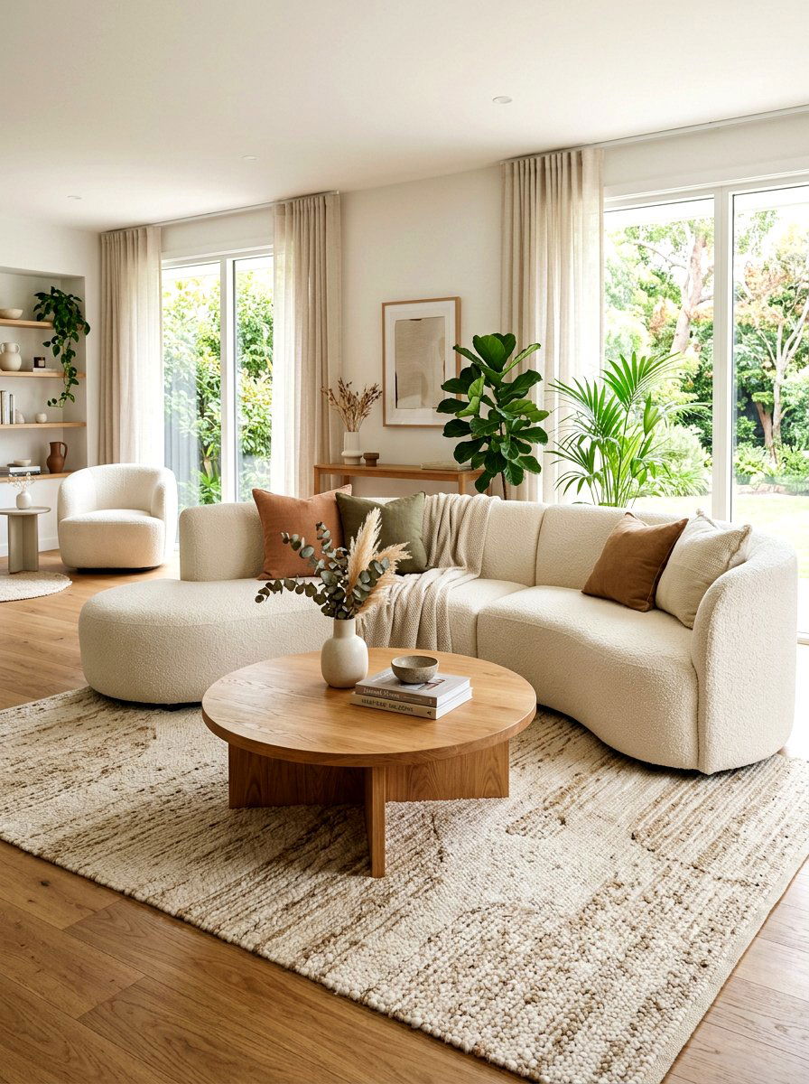 Curved Sofa Layout - 30 Japandi decor ideas