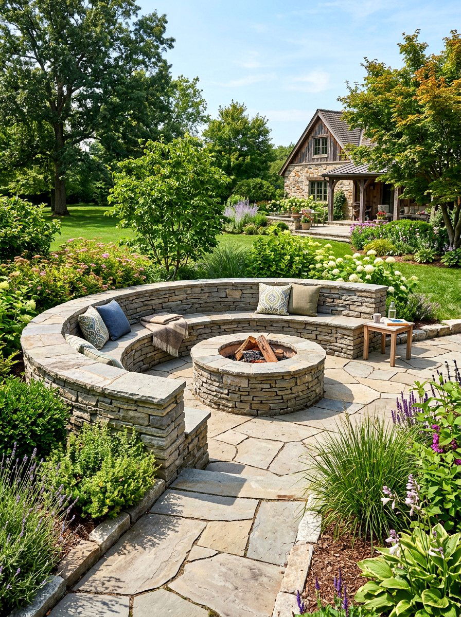 Curved Stone Bench - 30 outdoor bench ideas