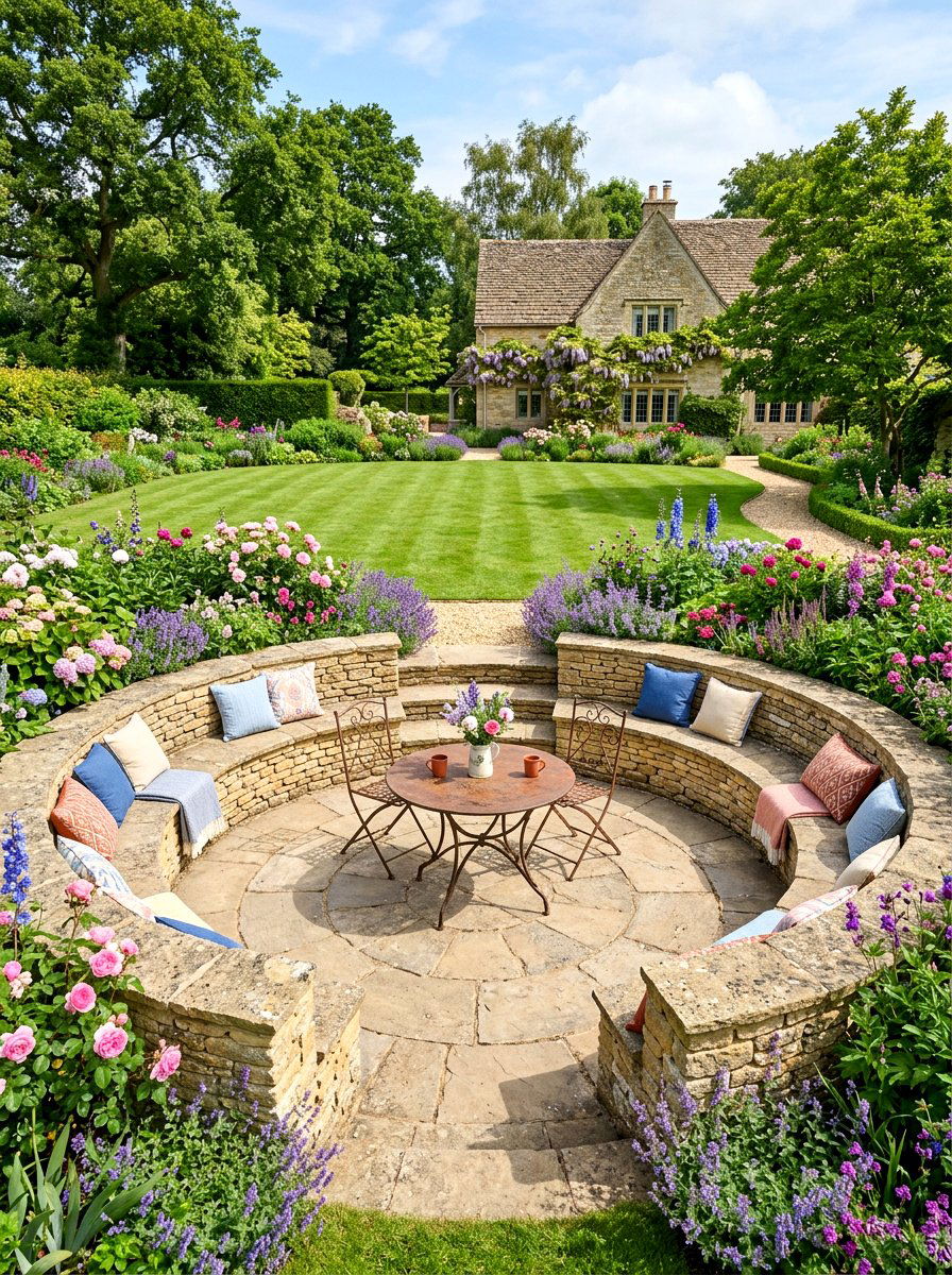 Curved Stone Garden Seating - 30 stone bench garden ideas