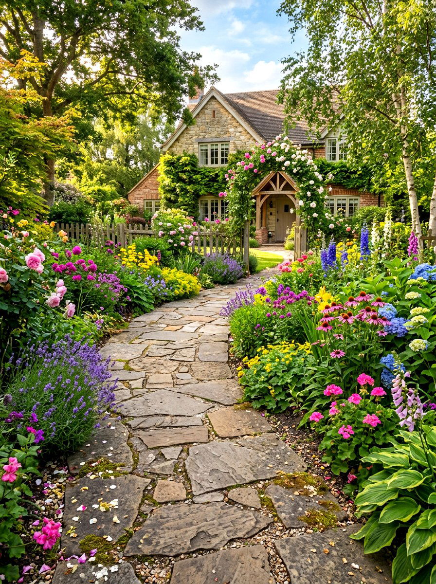 Curved Stone Path - 30 front yard walkway ideas