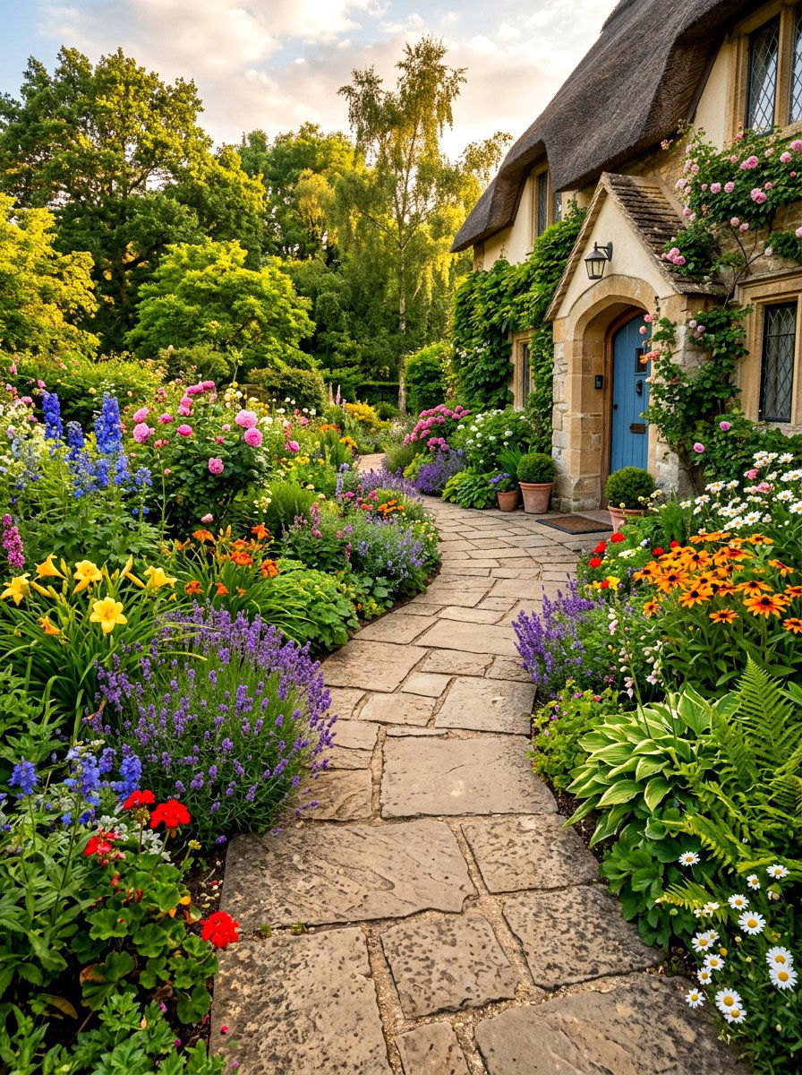 Curved Stone Walkway - 30 house entrance landscaping ideas