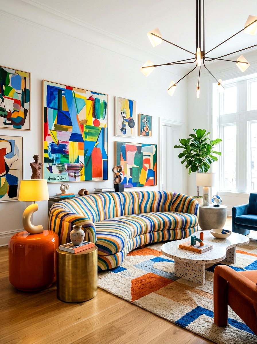 Curved Stripe Sofa - 30 statement stripe sofa ideas