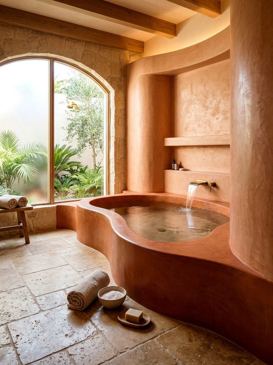 Curved Tadelakt Bath - 30 tadelakt bathroom ideas