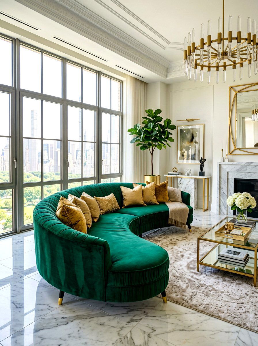 Curved Velvet Sofa - 30 rounded furniture ideas