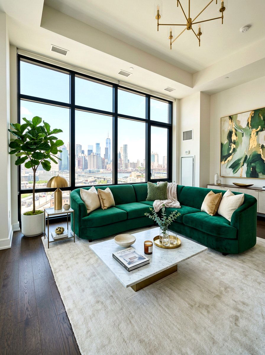 Curved Velvet Sofa - 30 editorial apartment decor ideas