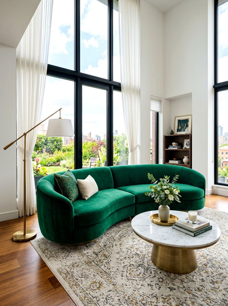 Curved Velvet Sofa - 30 living room furniture ideas