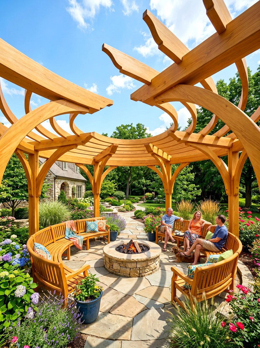 Curved Wood Beam Pergola - 30 wood patio cover ideas