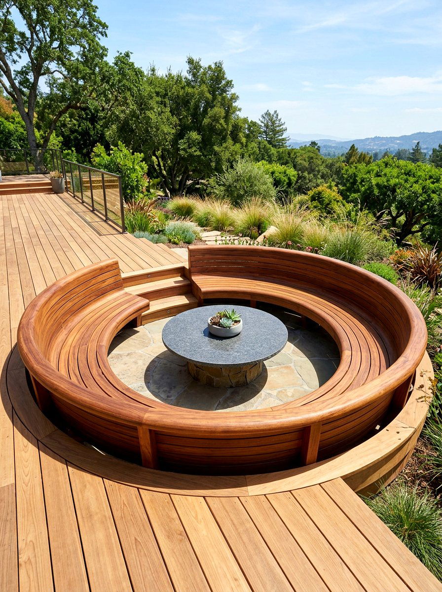 Curved Wood Deck Seating - 30 deck built in seating ideas