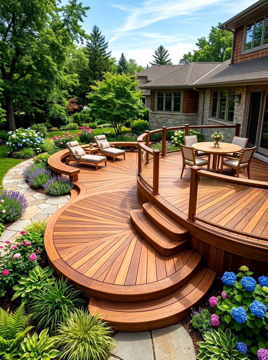 Curved Wood Deck - 30 multi level deck ideas