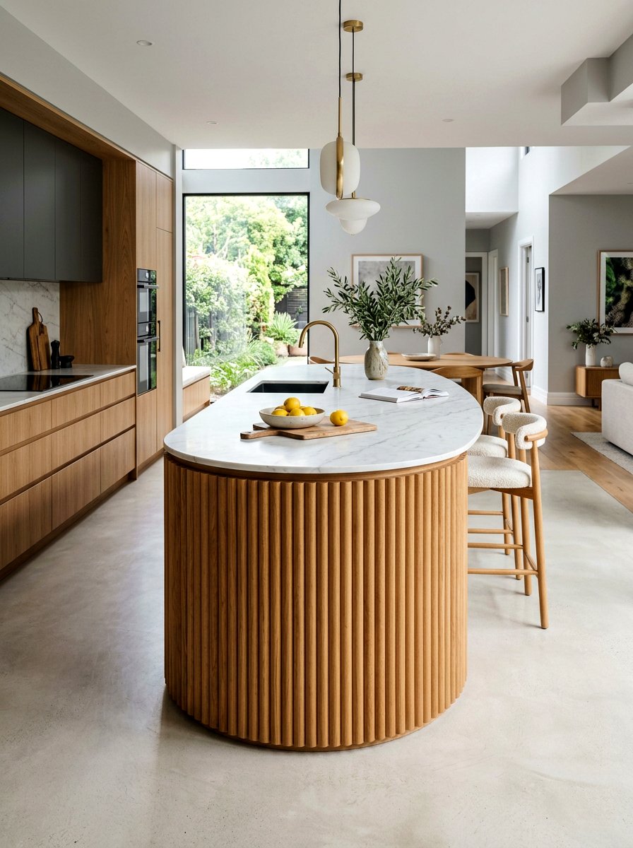 Curved Wood Fluted Kitchen Island - 30 reeded wood kitchen island ideas