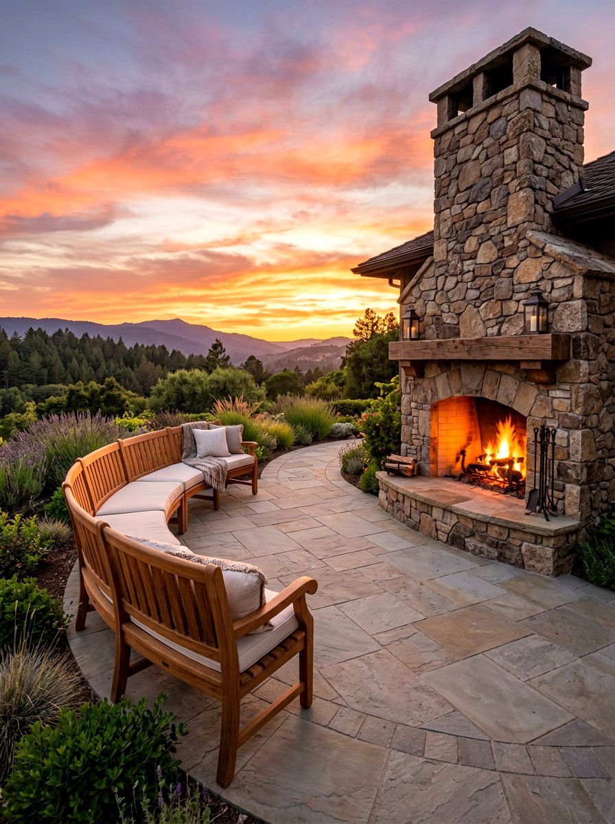 Curved Wooden Bench Outdoor Fireplace - 30 fire pit seating ideas